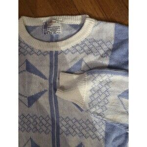 Vintage 80s London Fog L Men's Blue White 100% Cotton Pullover Sweater USA
